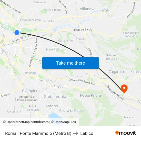Roma | Ponte Mammolo (Metro B) to Labico map