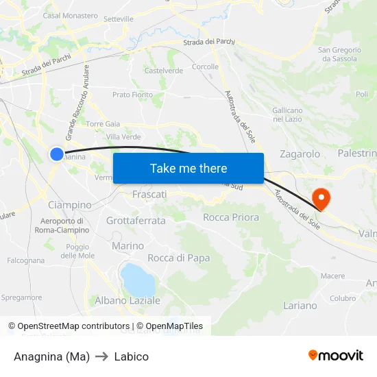 Anagnina (Ma) to Labico map