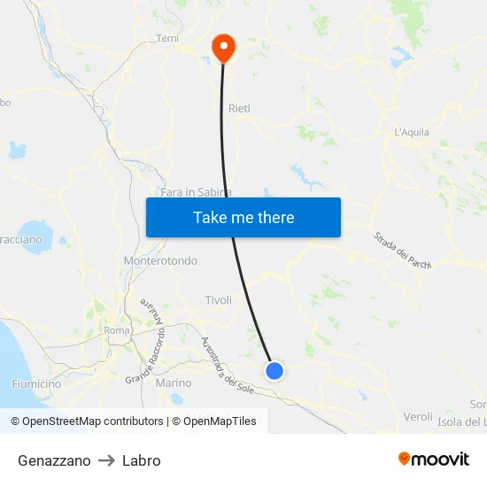 Genazzano to Labro map