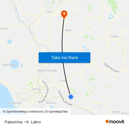 Palestrina to Labro map