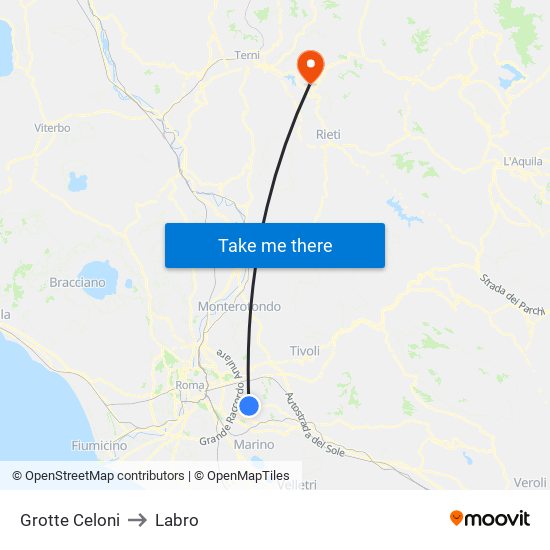 Grotte Celoni to Labro map