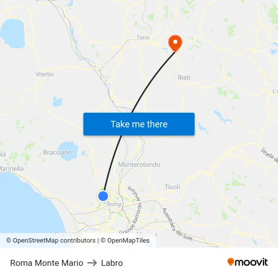 Roma Monte Mario to Labro map