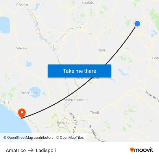 Amatrice to Ladispoli map