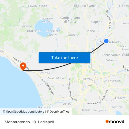 Monterotondo to Ladispoli map