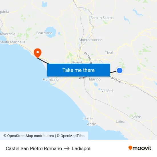 Castel San Pietro Romano to Ladispoli map