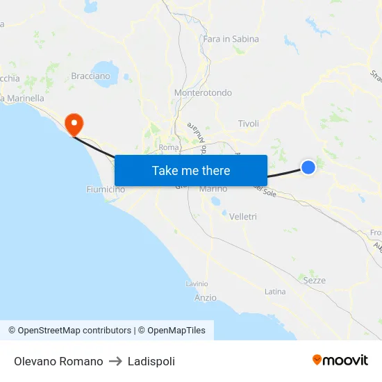 Olevano Romano to Ladispoli map