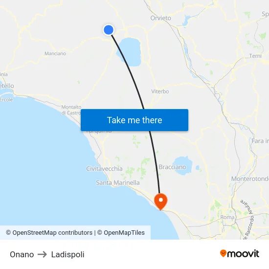 Onano to Ladispoli map