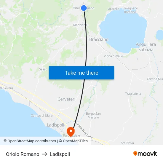Oriolo Romano to Ladispoli map