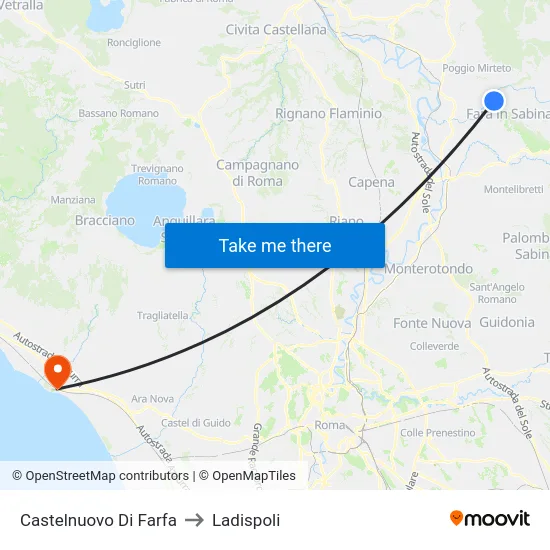 Castelnuovo Di Farfa to Ladispoli map