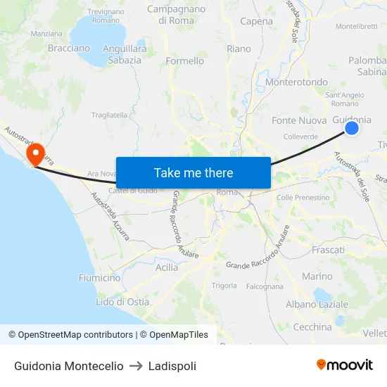 Guidonia Montecelio to Ladispoli map