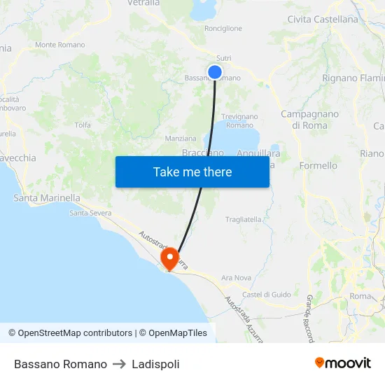 Bassano Romano to Ladispoli map