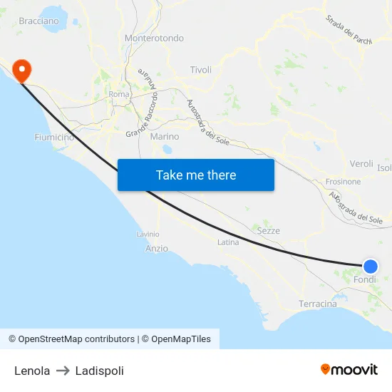 Lenola to Ladispoli map