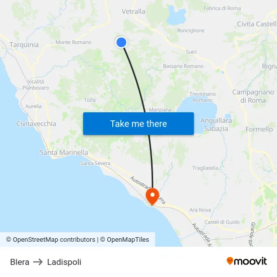 Blera to Ladispoli map