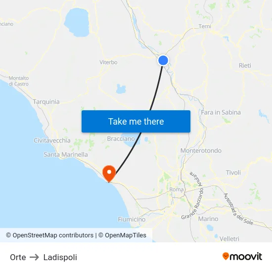 Orte to Ladispoli map