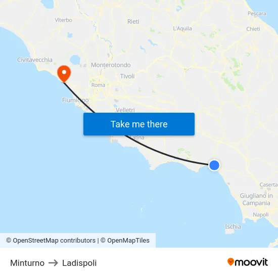 Minturno to Ladispoli map