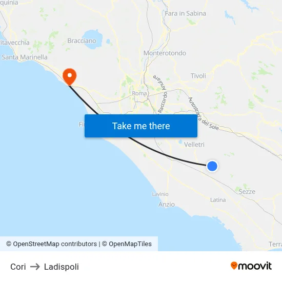Cori to Ladispoli map