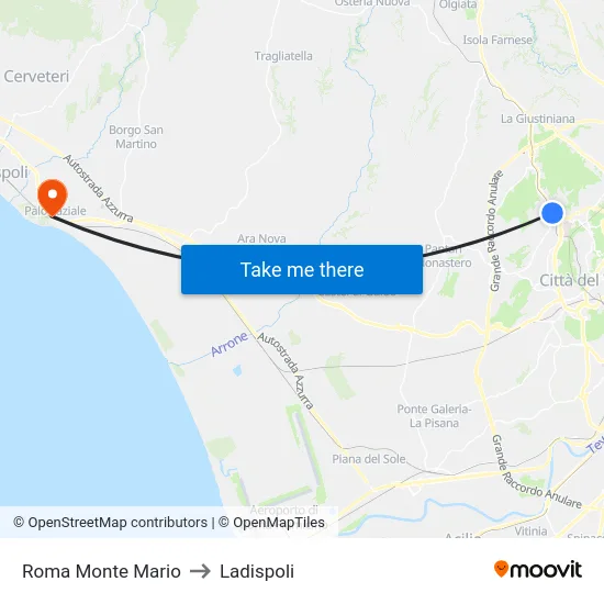 Roma Monte Mario to Ladispoli map