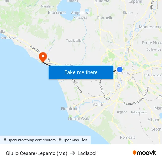 Giulio Cesare/Lepanto (Ma) to Ladispoli map