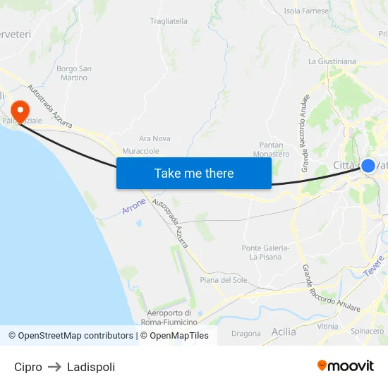 Cipro to Ladispoli map