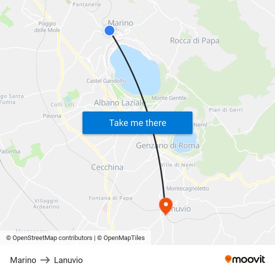 Marino to Lanuvio map