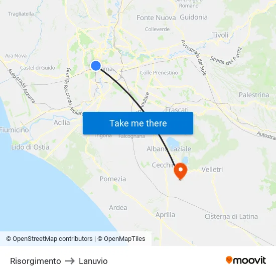 Risorgimento to Lanuvio map