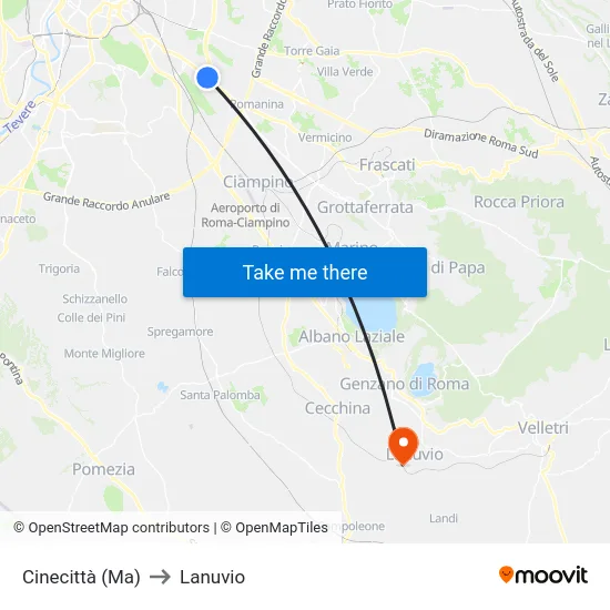 Cinecittà (Ma) to Lanuvio map