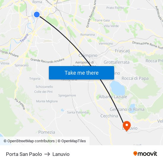 Porta San Paolo to Lanuvio map