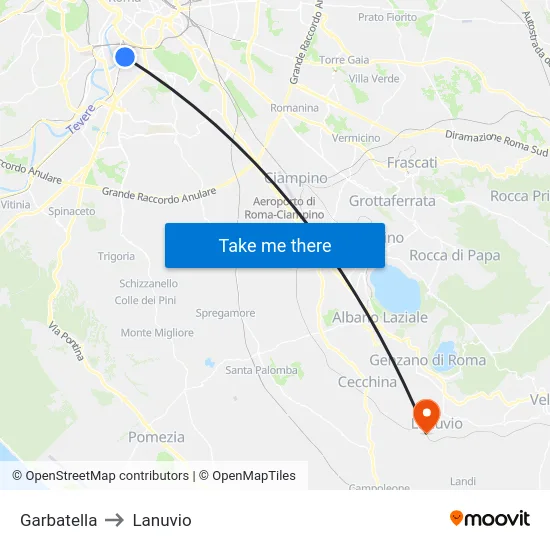 Garbatella to Lanuvio map