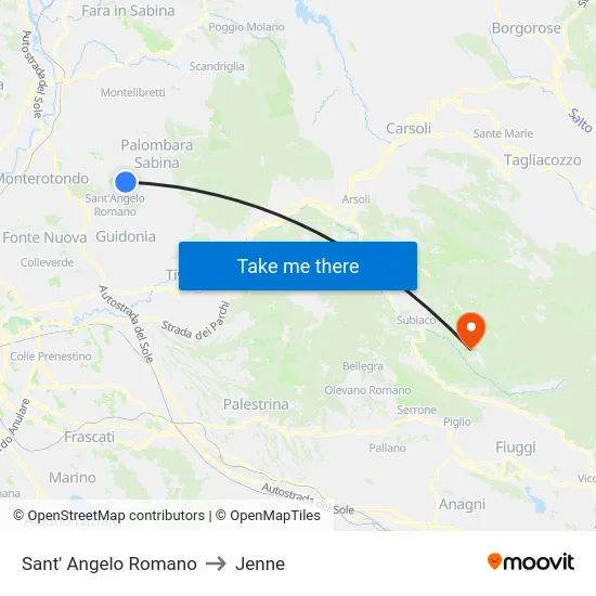 Sant' Angelo Romano to Jenne map