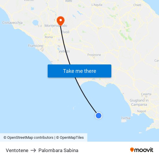 Ventotene to Palombara Sabina map