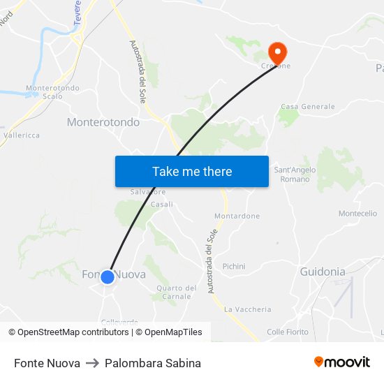 Fonte Nuova to Palombara Sabina map