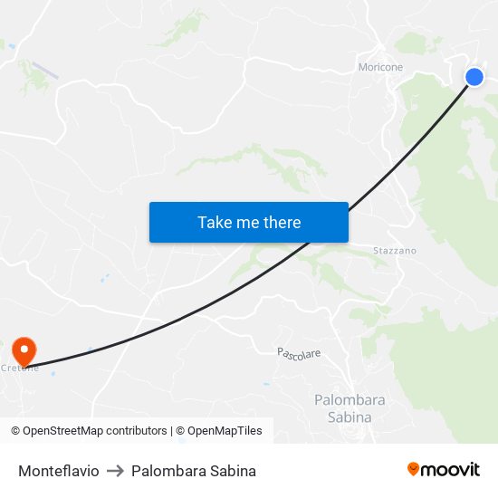 Monteflavio to Palombara Sabina map