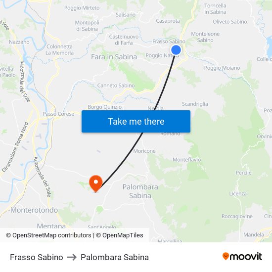 Frasso Sabino to Palombara Sabina map