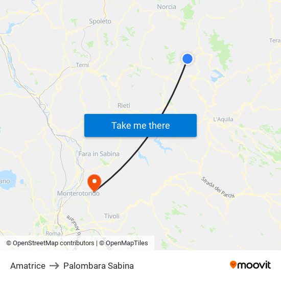 Amatrice to Palombara Sabina map