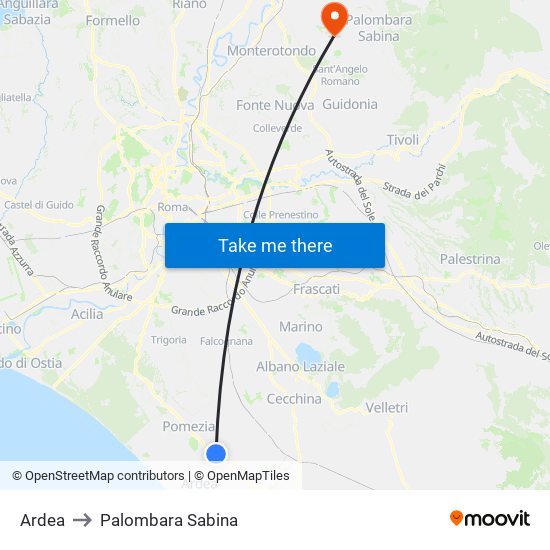 Ardea to Palombara Sabina map