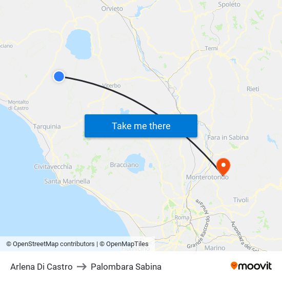 Arlena Di Castro to Palombara Sabina map