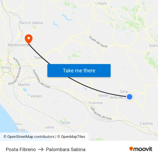 Posta Fibreno to Palombara Sabina map