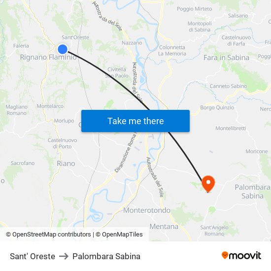 Sant' Oreste to Palombara Sabina map