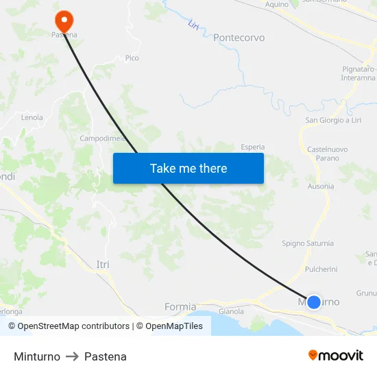 Minturno to Pastena map