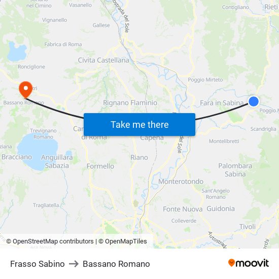 Frasso Sabino to Bassano Romano map