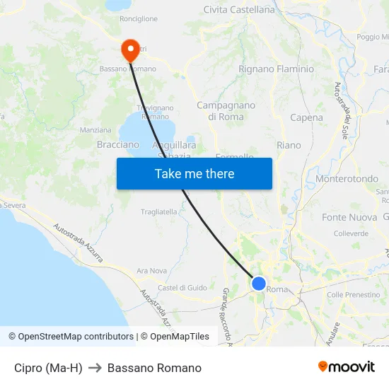 Cipro (Ma-H) to Bassano Romano map