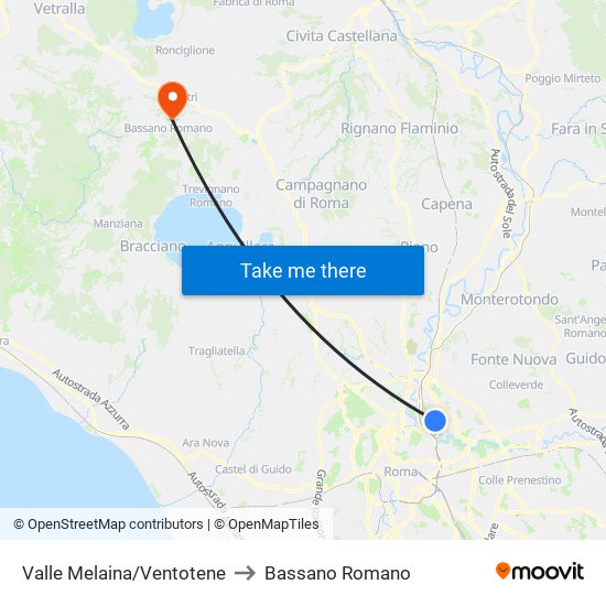 Valle Melaina/Ventotene to Bassano Romano map