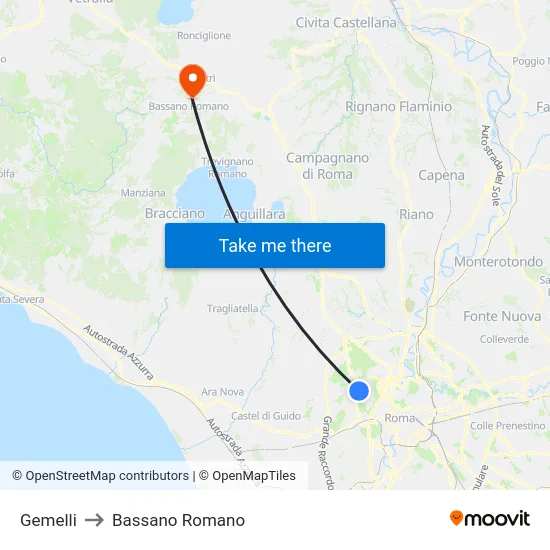 Gemelli to Bassano Romano map