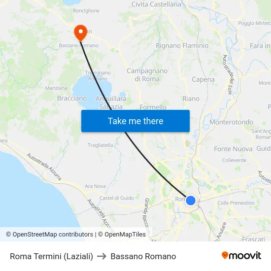 Roma Termini (Laziali) to Bassano Romano map