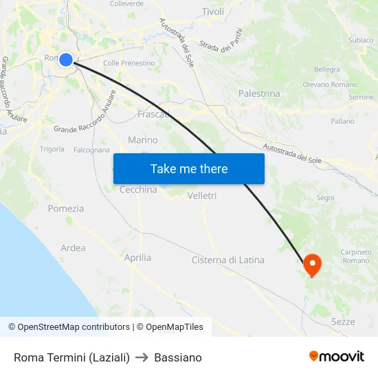 Roma Termini (Laziali) to Bassiano map