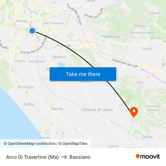 Arco Di Travertino (Ma) to Bassiano map