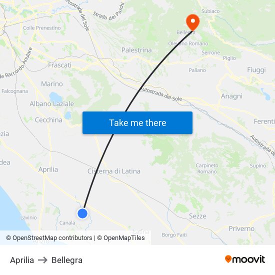 Aprilia to Bellegra map