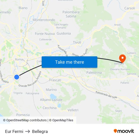 Eur Fermi to Bellegra map