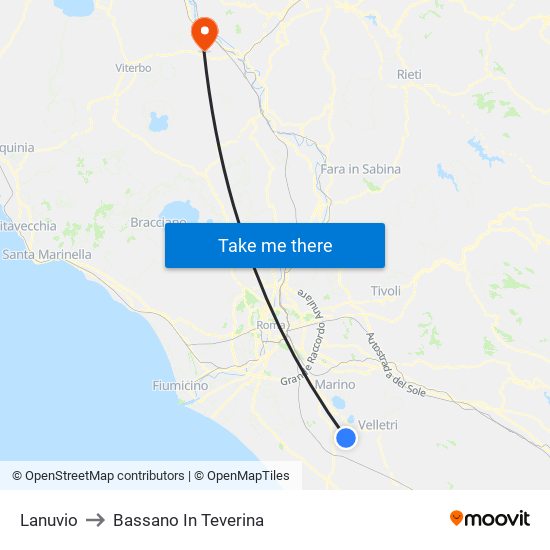 Lanuvio to Bassano In Teverina map
