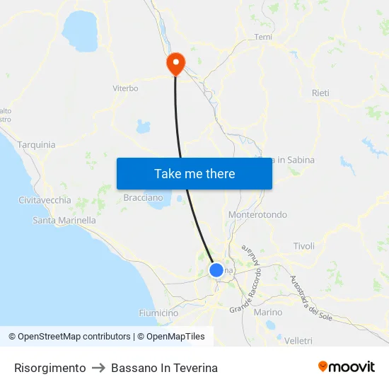 Risorgimento to Bassano In Teverina map